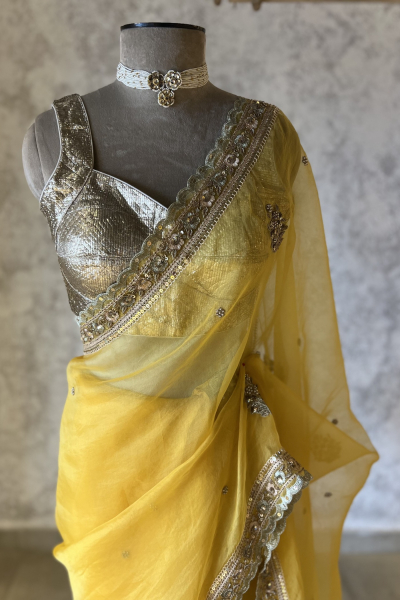 MASTANI YELLOW SILK ORGANZA SAREE