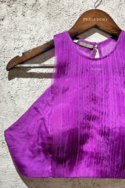 MUTIYAR PURPLE HALTER NECK PLEATED BLOUSE