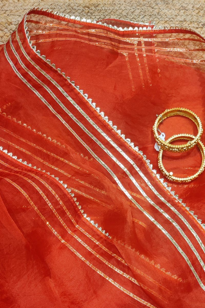 TILFI RED SILK ORGANZA SAREE