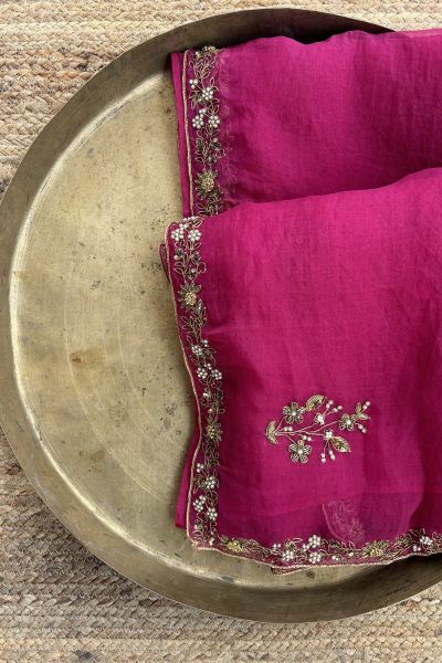 PINK MEENAKSHI SILK ORGANZA SAREE