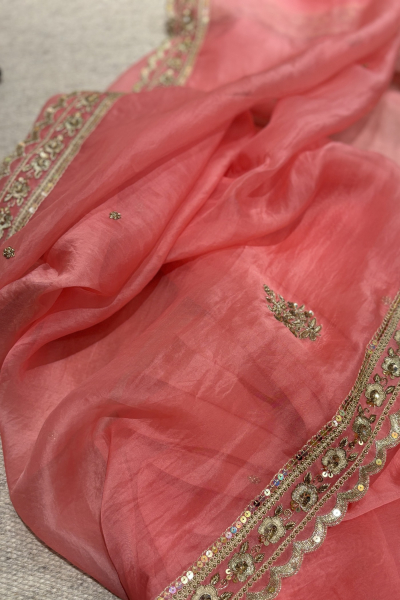 MASTANI CORAL PINK SILK ORGANZA SAREE