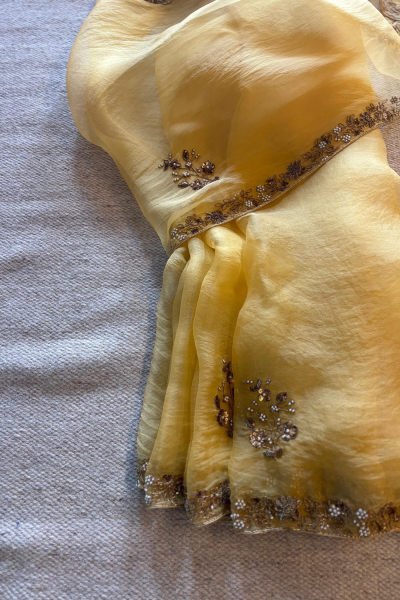 YELLOW MEENAKSHI SILK ORGANZA SAREE