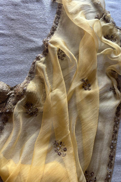 YELLOW MEENAKSHI SILK ORGANZA SAREE