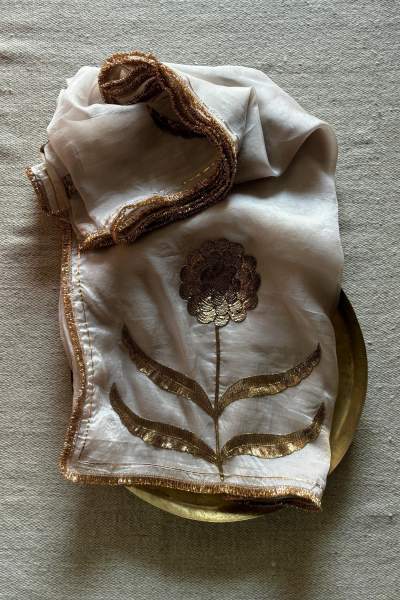LAURET BEIGE SILK ORGANZA SAREE