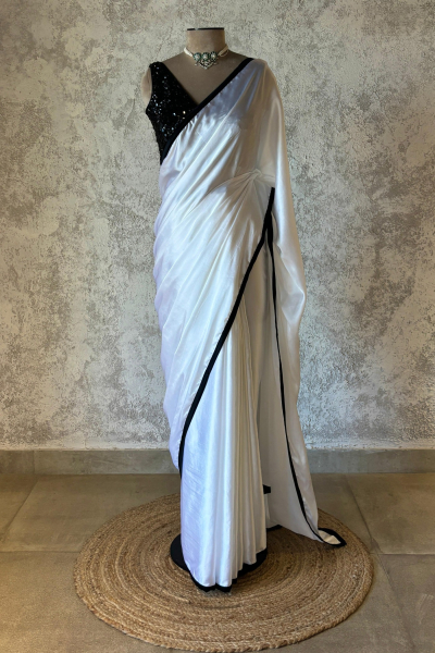 ZEENA WHITE SATIN SAREE