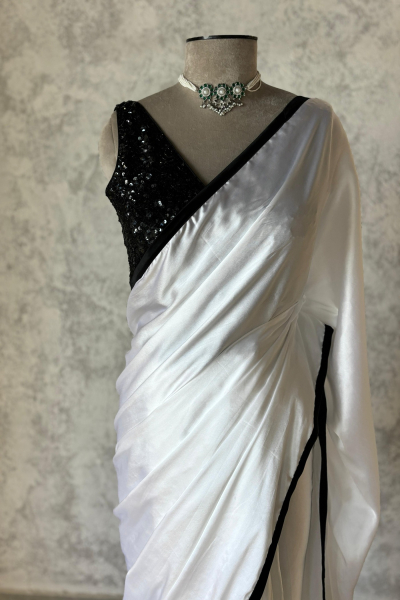 ZEENA WHITE SATIN SAREE