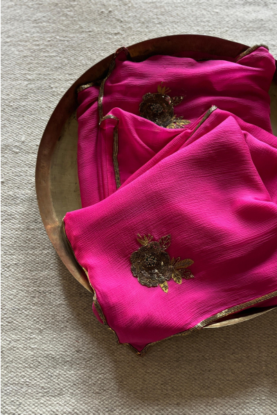PINK GOLD PARO CHIFFON SAREE