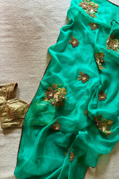 ARADHANA GREEN SILK ORGANZA SAREE