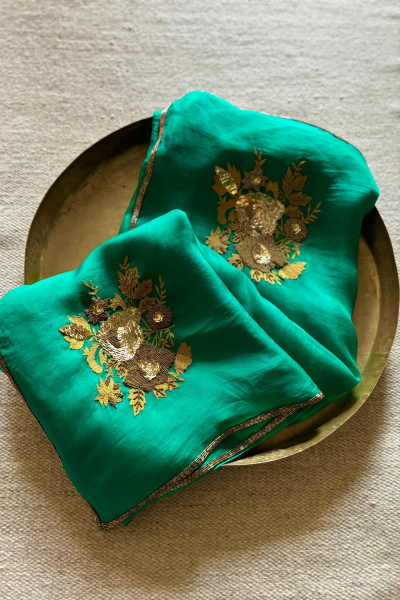 ARADHANA GREEN SILK ORGANZA SAREE