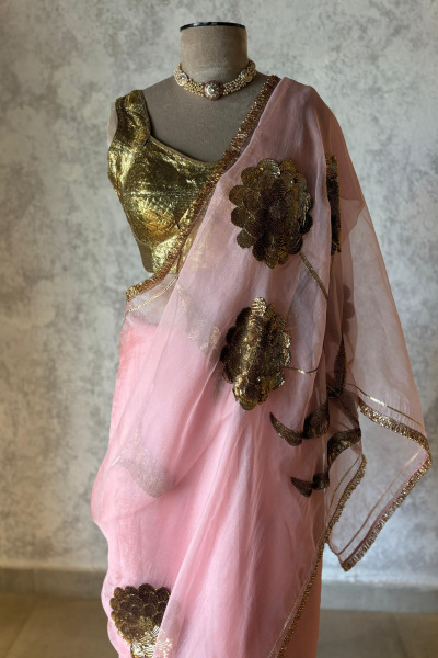 LAURET PINK SILK ORGANZA SAREE
