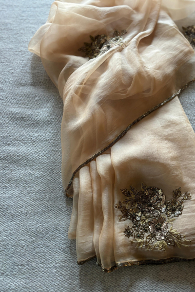 PARO BEIGE SILK ORGANZA SAREE