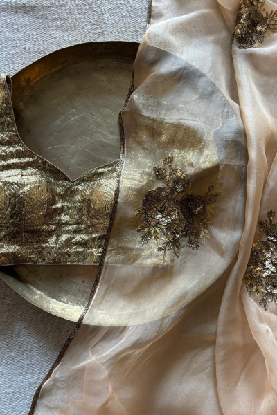 PARO BEIGE SILK ORGANZA SAREE