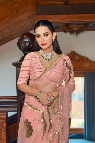 LAURET PINK SILK ORGANZA SAREE