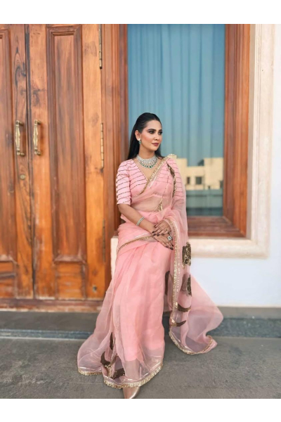 LAURET PINK SILK ORGANZA SAREE