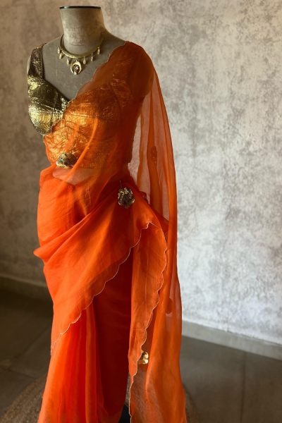 GUL ORANGE ORGANZA SAREE