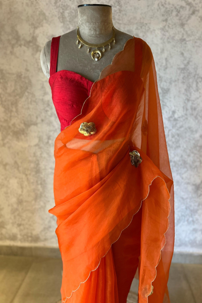 GUL ORANGE ORGANZA SAREE