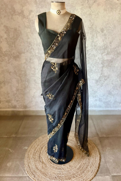 BLACK MEENAKSHI SILK ORGANZA SAREE