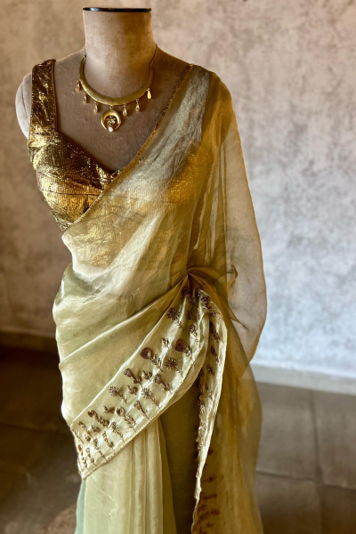 EDAN GREEN SILK TISSUE SAREE