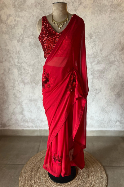 RED ARADHANA GEORGETTE SAREE