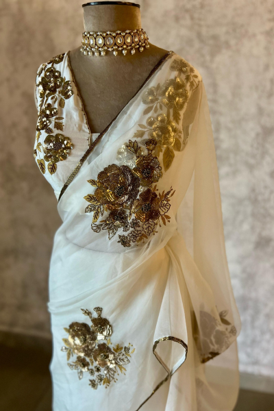 IVORY PARO SILK ORGANZA SAREE