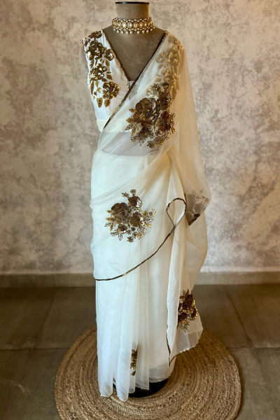 IVORY PARO SILK ORGANZA SAREE