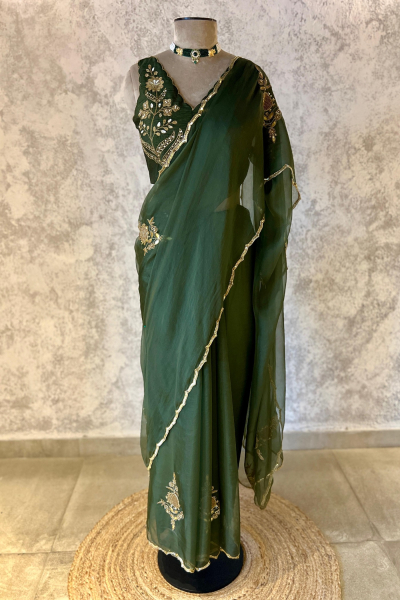 MEADOW GREEN ORGANZA SAREE