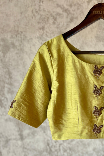 GREEN ROSEIN RAW SILK BLOUSE