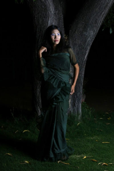 AHSWIN TARA RUFFLE GREEN SAREE