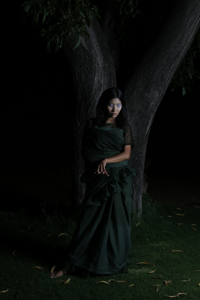 AHSWIN TARA RUFFLE GREEN SAREE