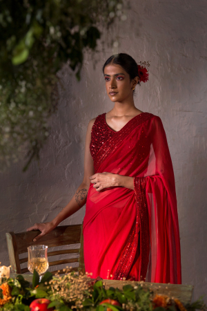 RED ANAMIKA SAREE
