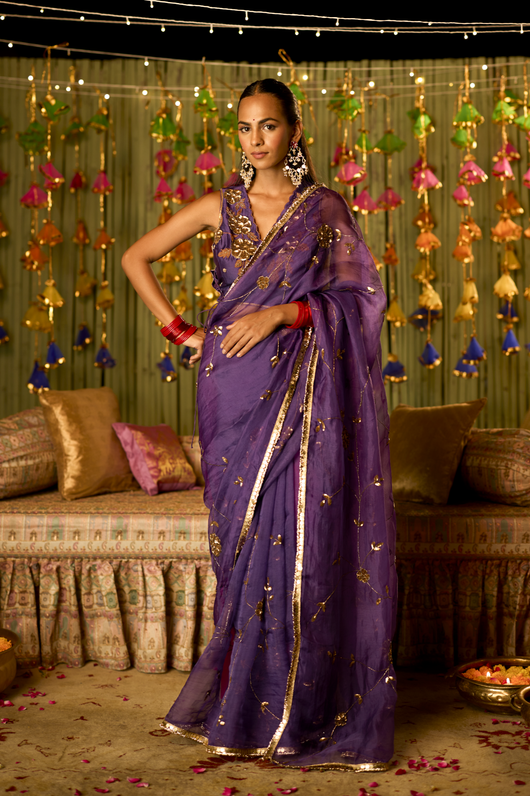 Nayanthara Purple Organza Saree | Peeli Dori