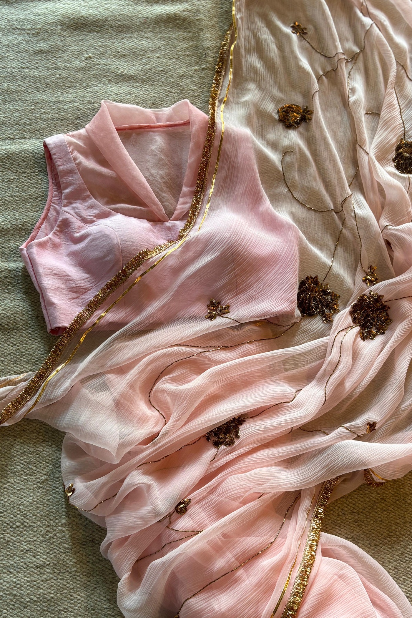 Siana Blush Pink Chiffon Saree | Peeli Dori