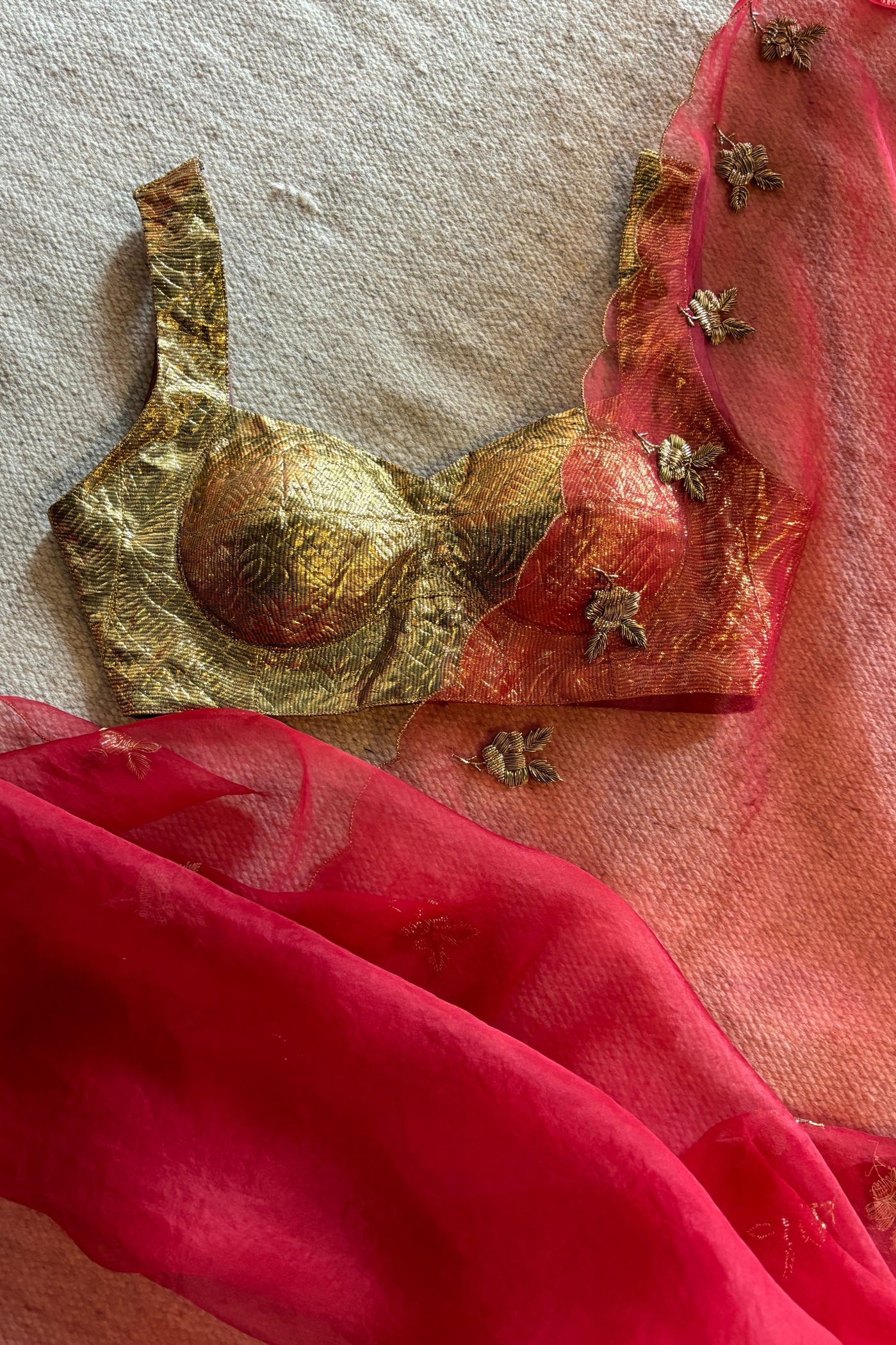 Rosein Red Silk Organza Saree
