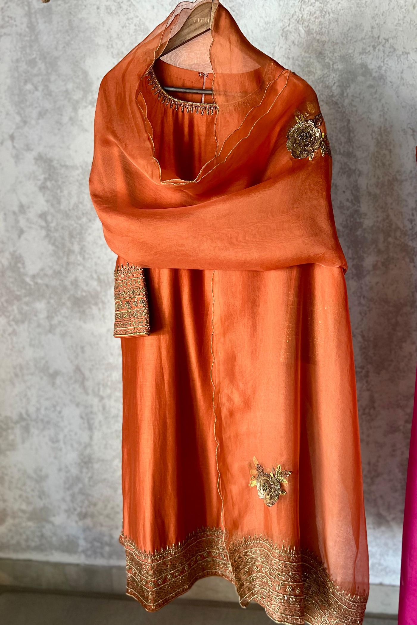 Gulmohar Orange Kurta Set | Peeli Dori