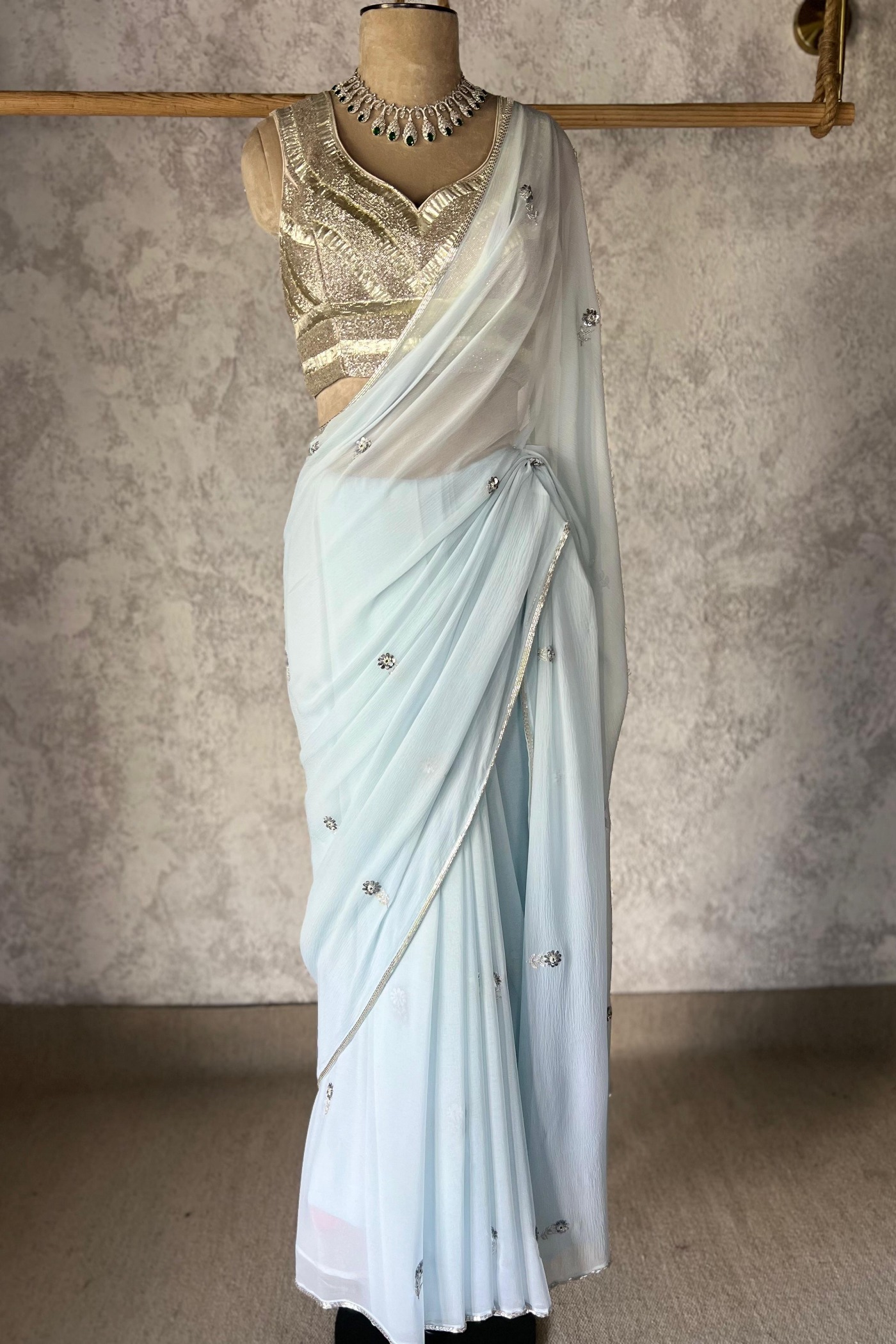 Iris Saree Chiffon Powder Blue | Peeli Dori