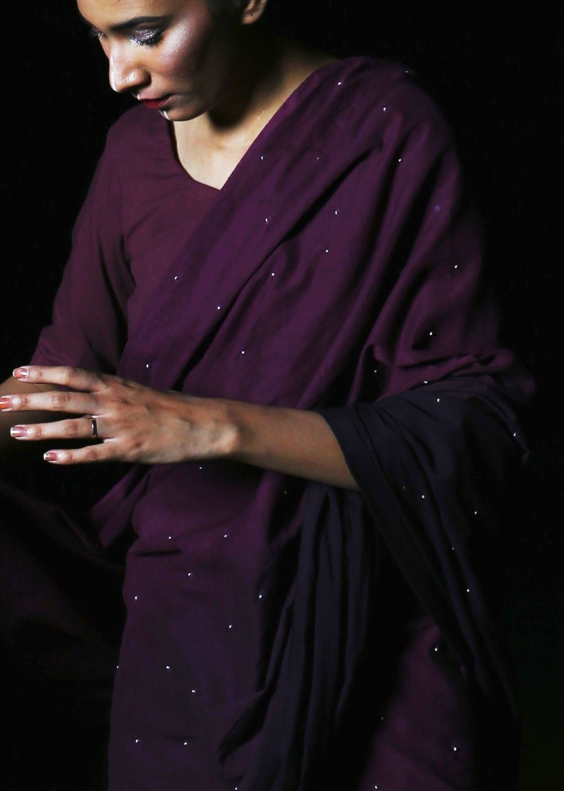 Ashwin Tara Plum Saree - Rich Plum Red · Fine Mulmul · Moon-White Beadwork | Peeli Dori