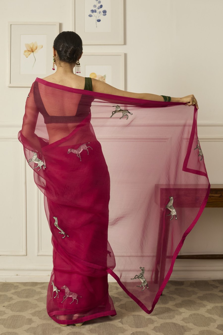 RANI PINK BALCAO SILK ORGANZA SAREE