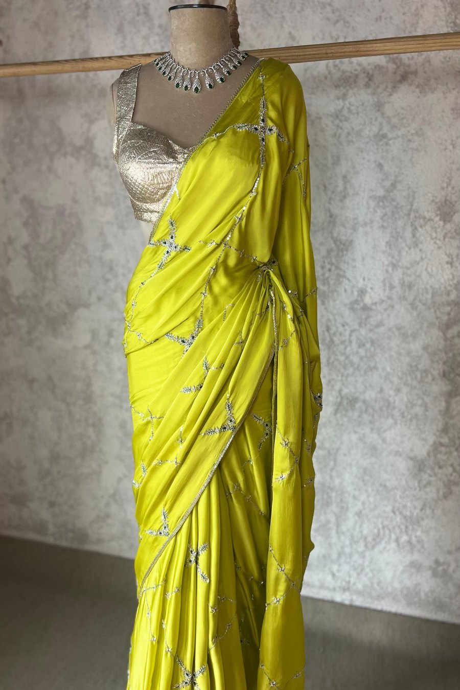 NOORANI LIME SILK SATIN SAREE