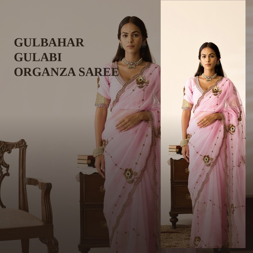 GULBAHAR GULABI ORGANZA SAREE