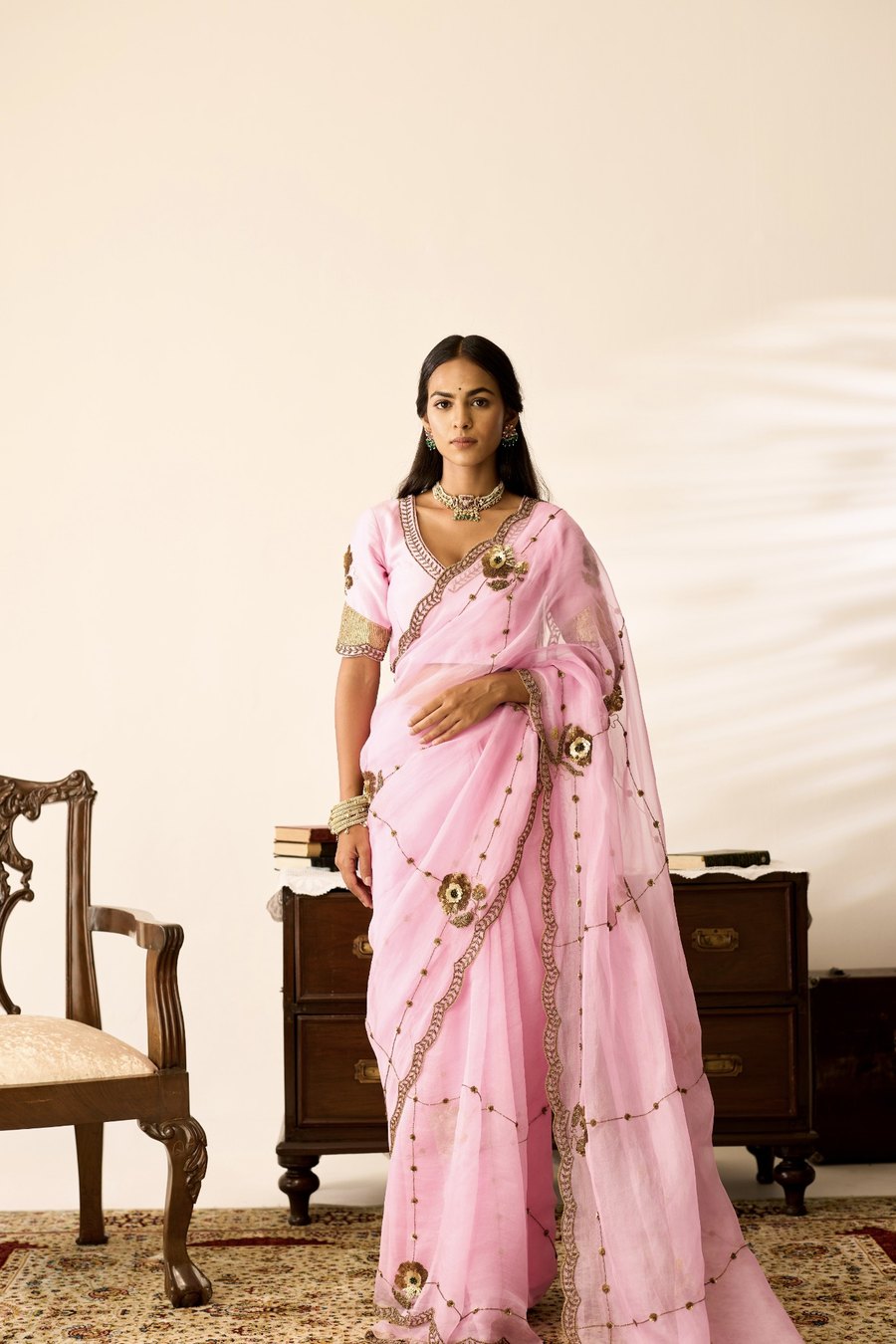 GULBAHAR GULABI ORGANZA SAREE