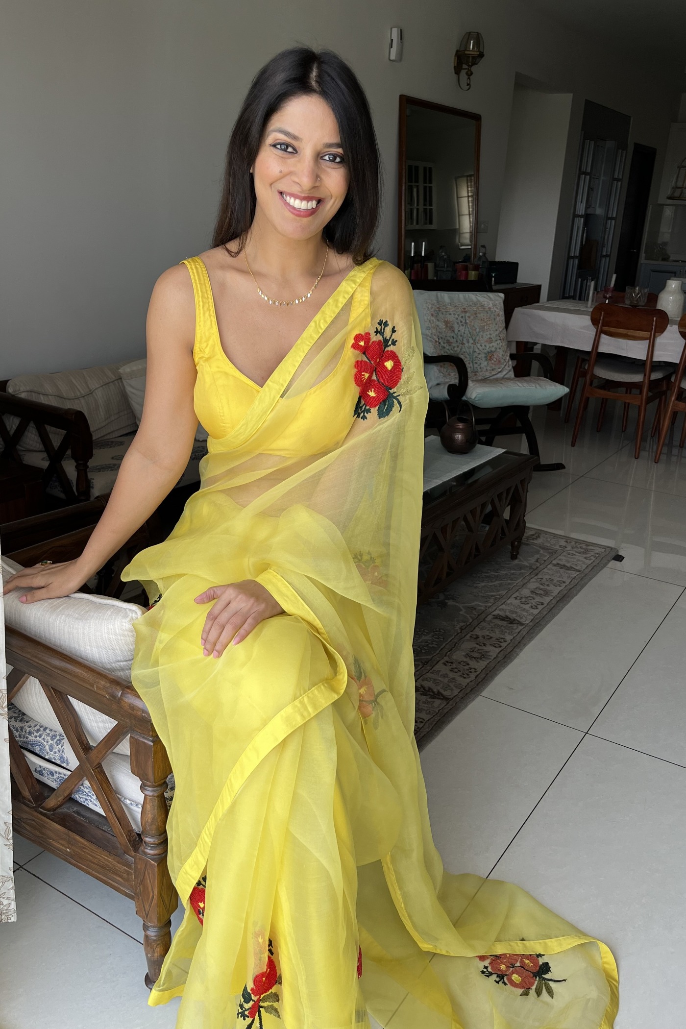 Kesar Organza Saree Mellow Yellow | Peeli Dori