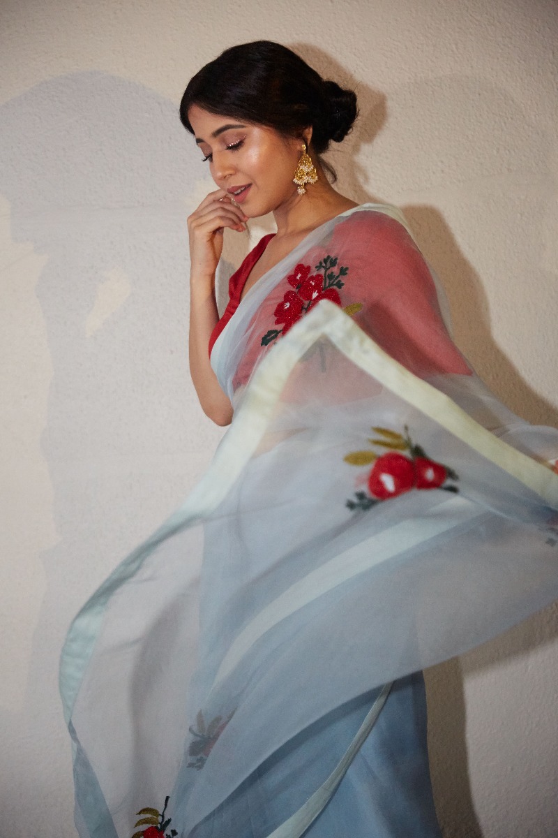 Kesar Organza Saree Powder Blue | Peeli Dori