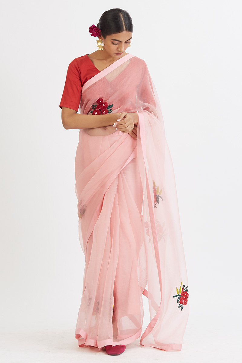Kesar Organza Saree Blush Pink | Peeli Dori