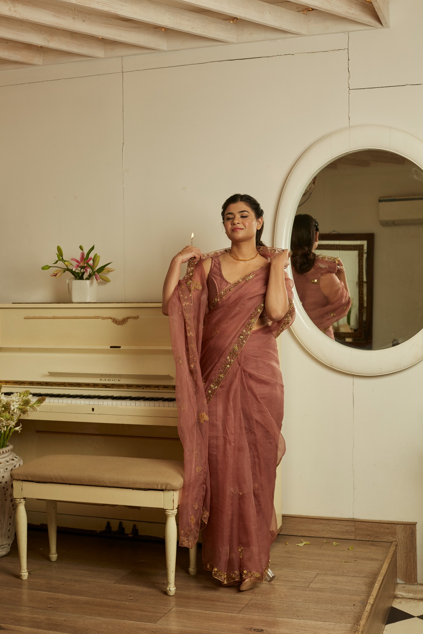 Zeenat Silk Organza Saree | Peeli Dori