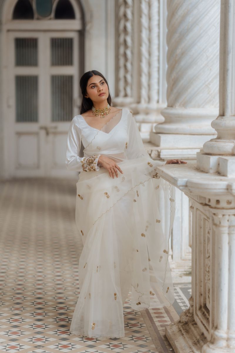 Elegant White Saree Wedding Dress