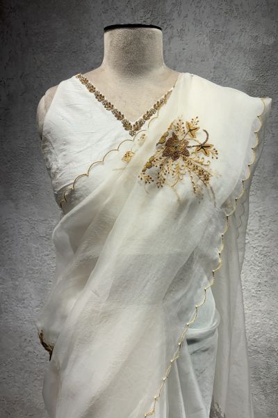 LILY WHITE AND GOLD SAREE