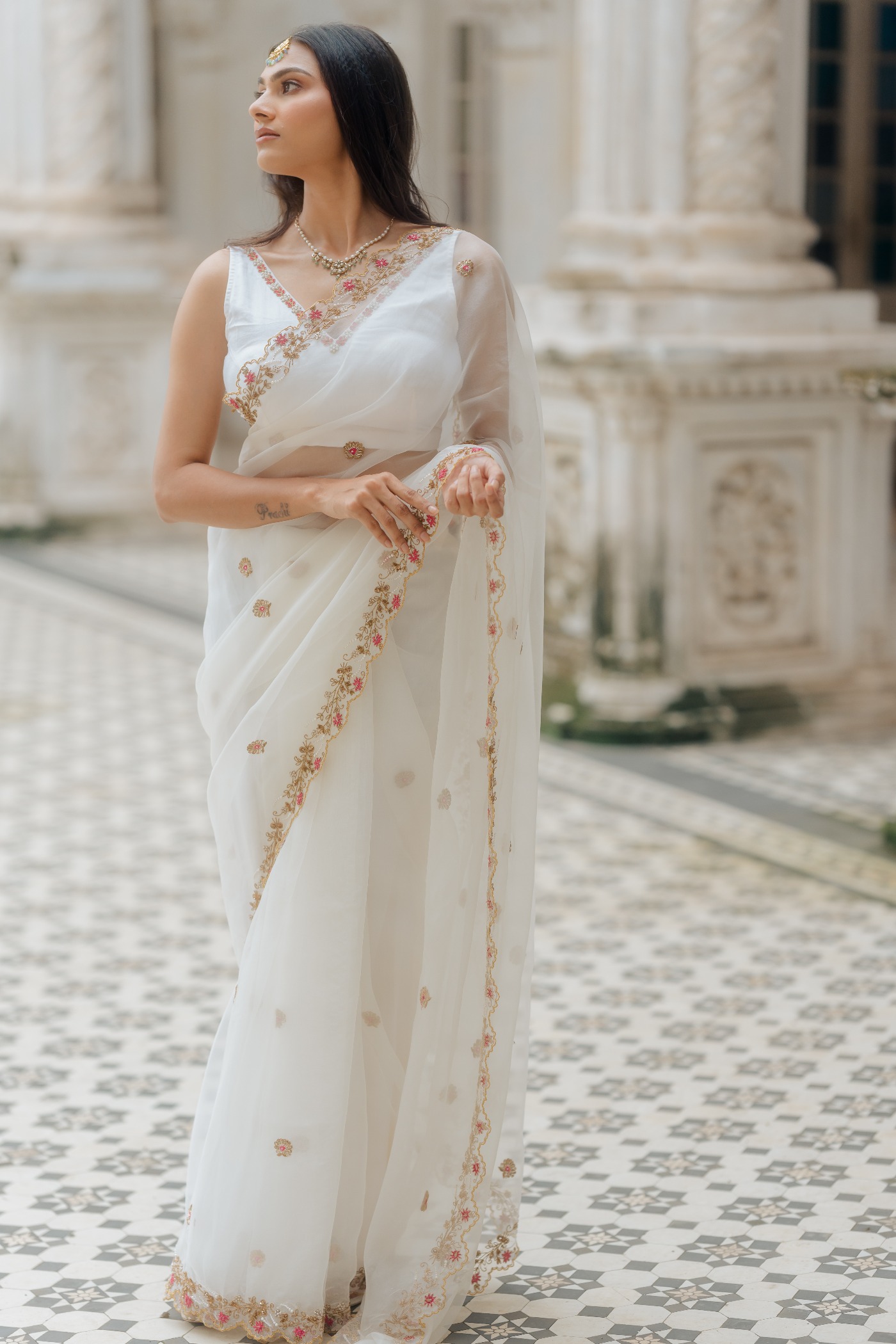 Reshma Ivory Organza Saree — Ivory — Silk Organza | Peeli Dori