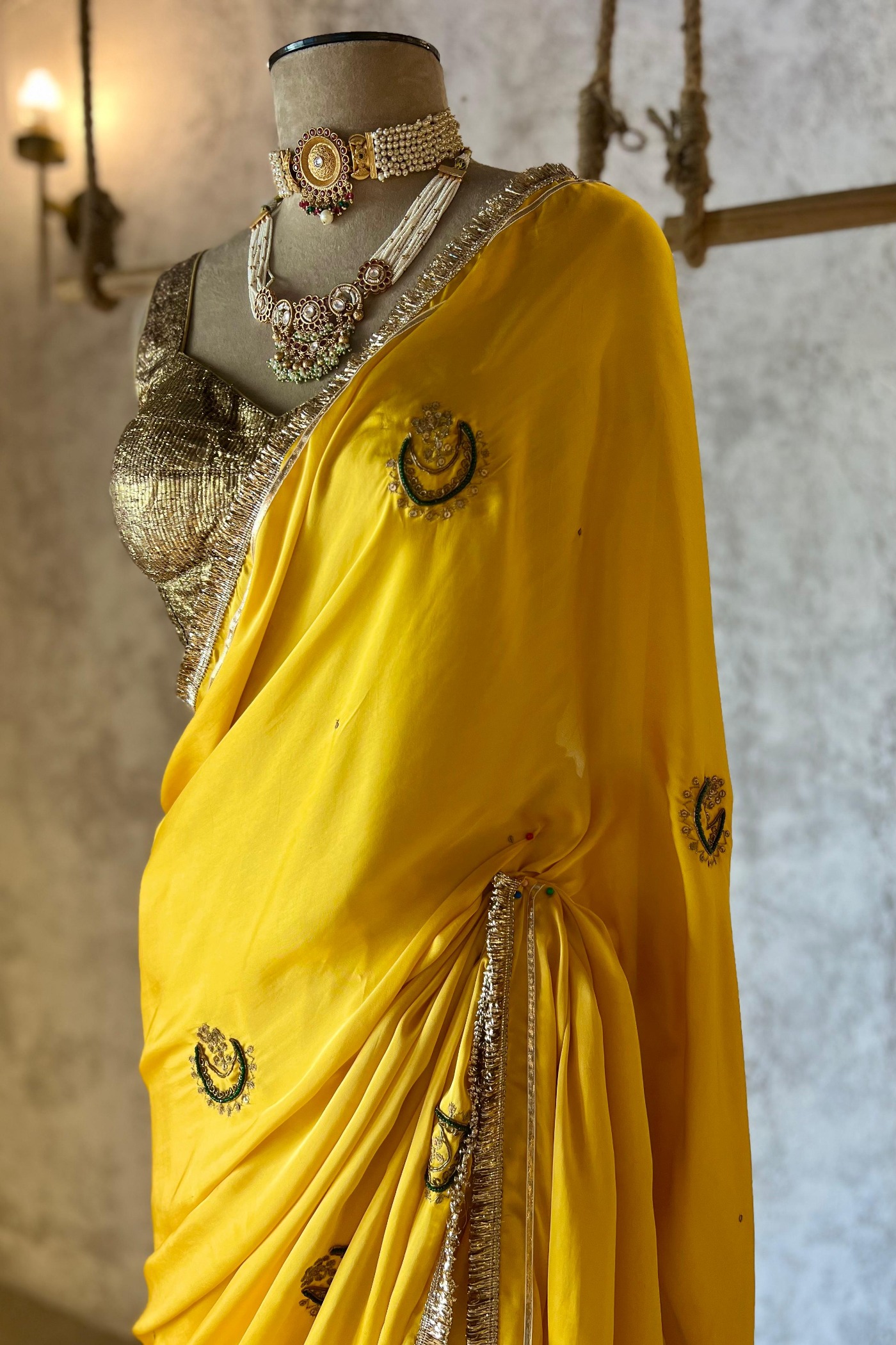 Eloise Yellow Silk Satin Saree | Peeli Dori