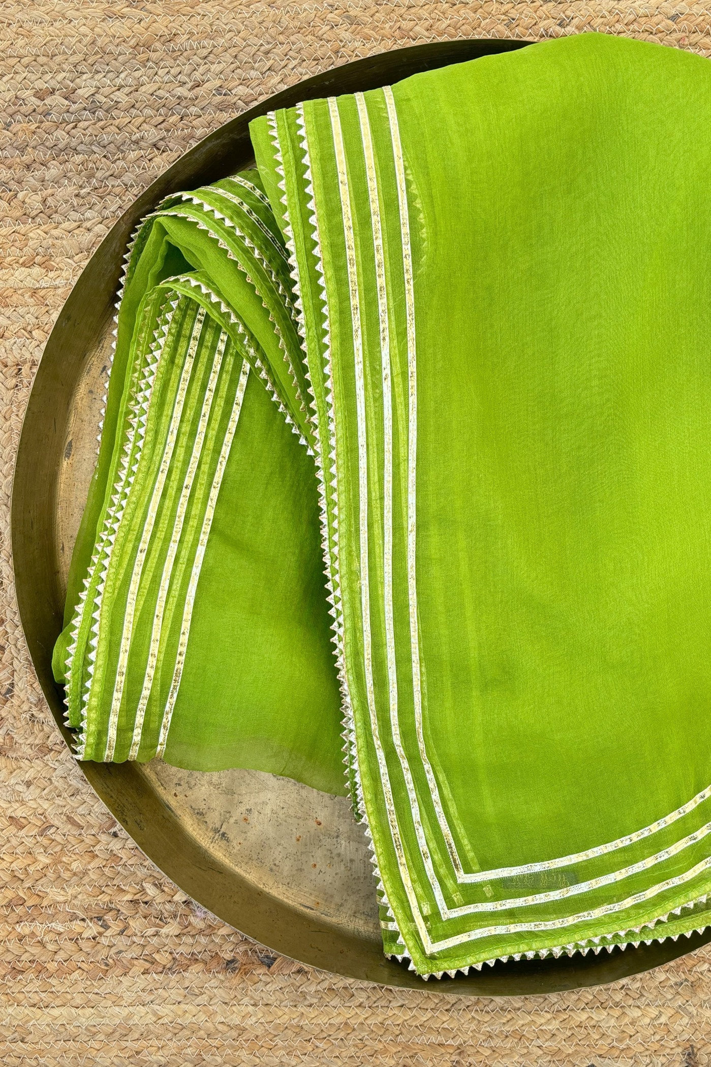 TILFI LIME SILK ORGANZA SAREE — Lime Green — Silk Organza | Peeli Dori