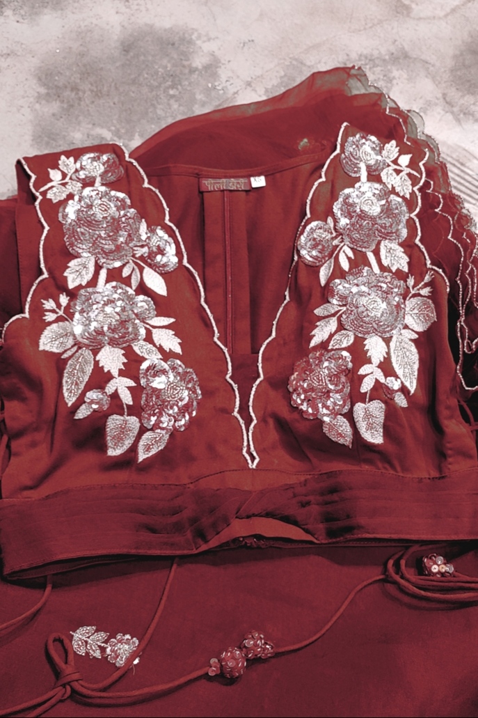 IRIS SAREE WINE — Berry Red — Silk Organza | Peeli Dori